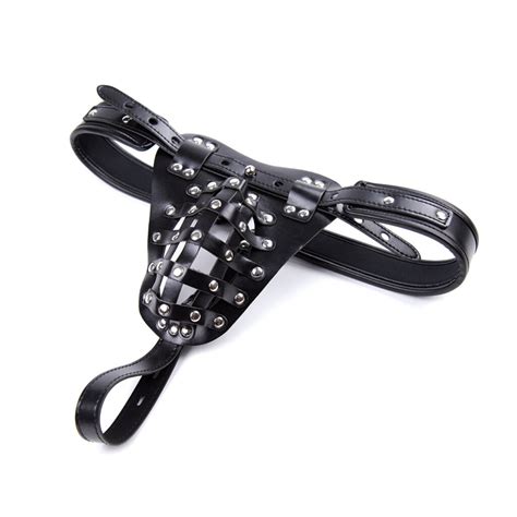 chastity panties|Studded Leather Chastity Panty .